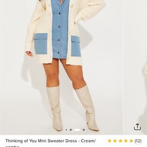 Fashion Nova Cream and Blue Oversized Cardigan